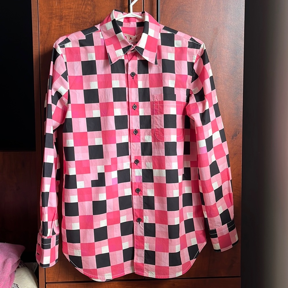 Marni Pieces Poplin Checked button down cotton long sleeve shirt / size 38 or 4